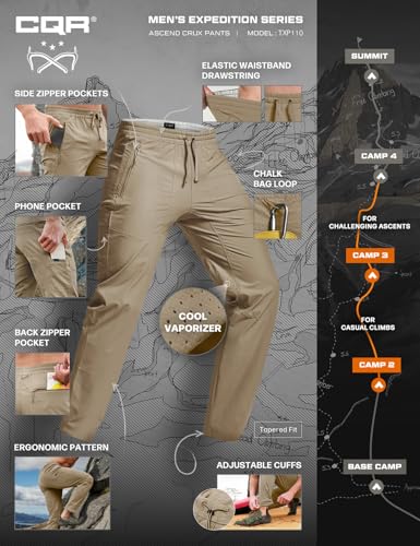 Men's Lightweight Vent Hiking Pants, Water-Resistant & Breathable Sports Outdoor Athletic Pants with Elastic Waist