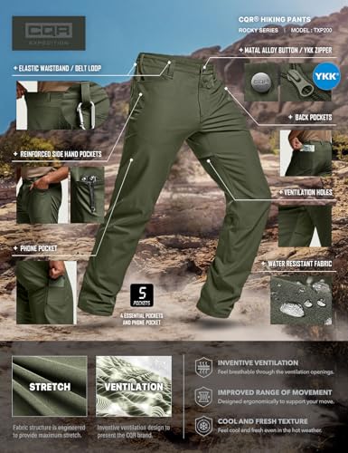Men's Quick Dry Tactical Pants, Water Resistant Outdoor Pants, Lightweight Stretch Cargo Work Hiking Pants
