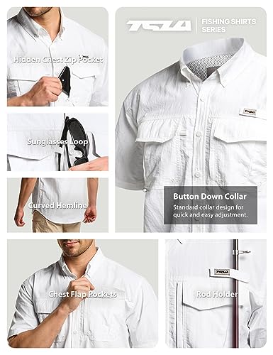 Men's Performance Fishing Shirt, Outdoor Recreation Short Sleeve Shirt, UPF 50+ Breathable Button Down Shirts