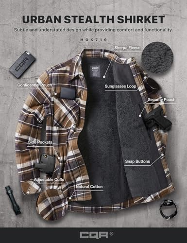 Men's Plaid Flannel Shirt Jacket, Long Sleeve Soft Warm Sherpa/Quilted Lined Jacket, Outdoor Button Up/Zip-Front Jacket