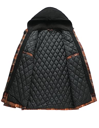Men's Thicken Plaid Hooded Flannel Shirt Jacket with Quilted Lined,Zipper&Snap