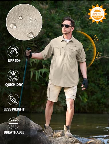 Men's Sun Protection Fishing Shirts Lightweight Long Sleeve UPF 50+ Travel Work Hiking Shirts with Pockets