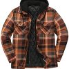 Men's Thicken Plaid Hooded Flannel Shirt Jacket with Quilted Lined,Zipper&Snap