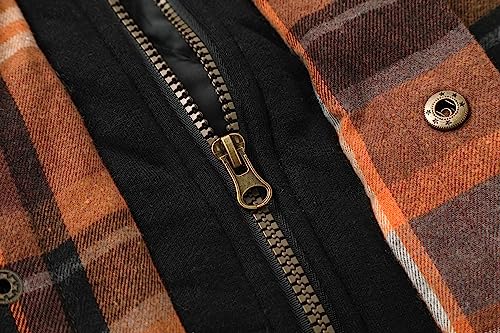 Men's Thicken Plaid Hooded Flannel Shirt Jacket with Quilted Lined,Zipper&Snap