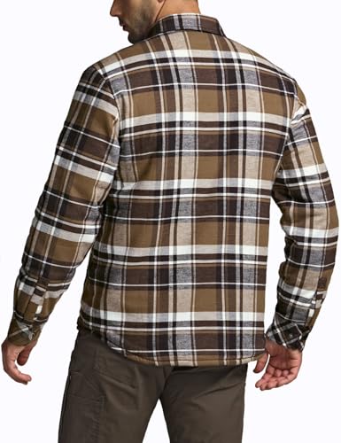Men's Plaid Flannel Shirt Jacket, Long Sleeve Soft Warm Sherpa/Quilted Lined Jacket, Outdoor Button Up/Zip-Front Jacket