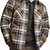 Men's Plaid Flannel Shirt Jacket, Long Sleeve Soft Warm Sherpa/Quilted Lined Jacket, Outdoor Button Up/Zip-Front Jacket