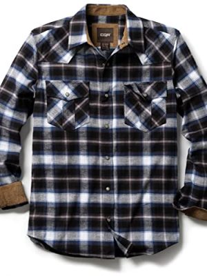 Men's 100% Cotton Plaid Flannel Shirt, Long Sleeve Shirt Jackets, Casual Outdoor Jacket with Pockets