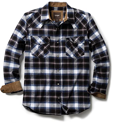 Men's 100% Cotton Plaid Flannel Shirt, Long Sleeve Shirt Jackets, Casual Outdoor Jacket with Pockets