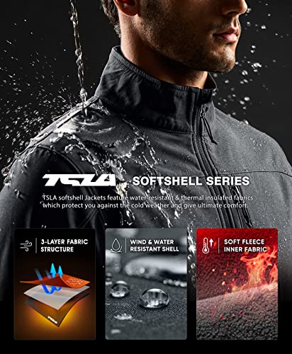 Men's Full-Zip Softshell Winter Jacket, Waterproof Fleece Lined Athletic Jacket, Outdoor Sport Windproof Jackets