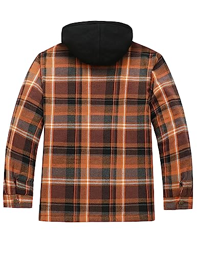 Men's Thicken Plaid Hooded Flannel Shirt Jacket with Quilted Lined,Zipper&Snap