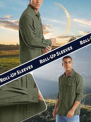 Fishing Shirt for Men, Long Sleeve Shirt Quick Dry Fit, Tactical Shirt Button Up, Work Shirt Lightweight Safari